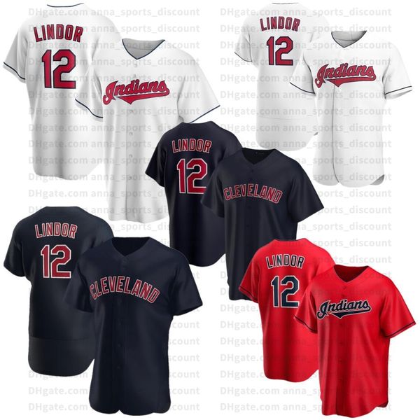 

2020 new baseball jersey cleveland 12 lindor series comfortable and loose breathable t-shirt, Blue;black
