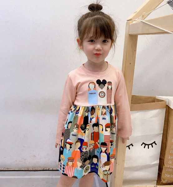

girls autumn dress children designer print dress 2020 new fashion style kids long sleeve clothing child casual pleated dresses sale, Red;yellow