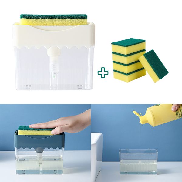 

dish soap dispenser caddy w/ sponge holder & sponge