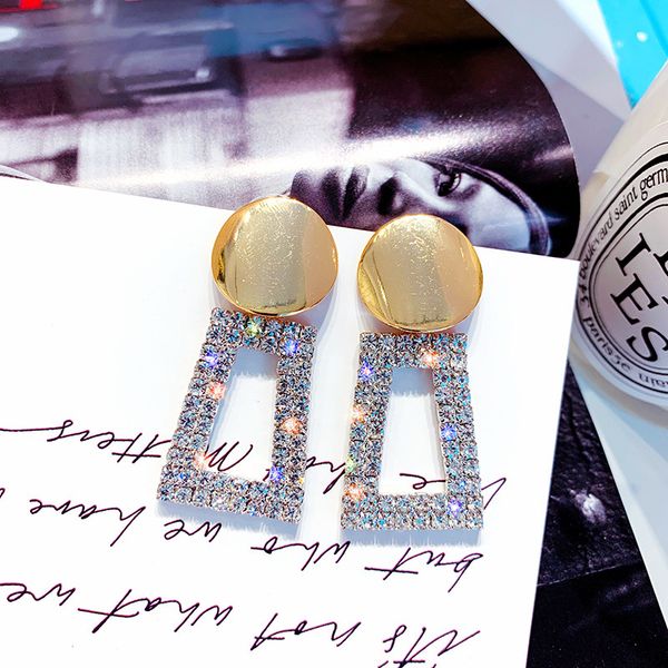 

silver needle american exaggerated full diamond geometric earrings korean earrings hipster long metal earrings for girls by022, Golden
