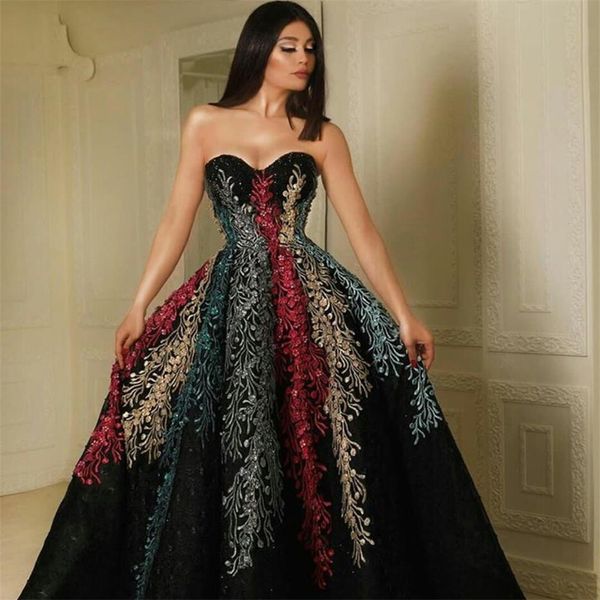 

2021 black prom dresses a line sweetheart tulle sequins embroidery evening dress custom made formal party gowns