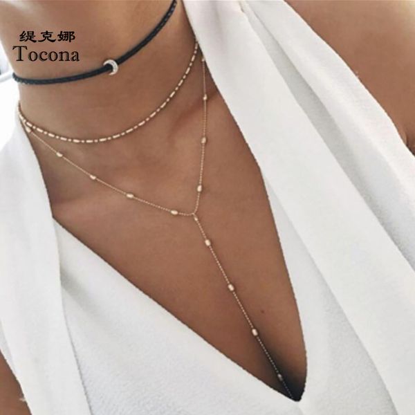 

multi-layer long chain necklace for women gold moon alloy metal bead pendant necklace bohemian party jewelry n005, Silver