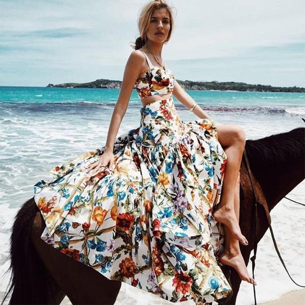 

спагетти ремень 2 piece set summer женщины юбка топ мода crop топ и юбка женщины набор для печати одежда, White