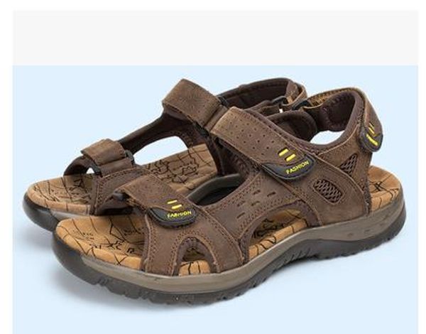 

2017 summer the men faashion sandals genuine leather flat shoes slippers beach walking casual mens shoessmileseller cs02, Black