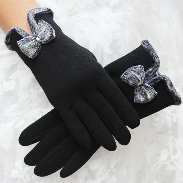 

women' velvet bowknot non-velvet warm butterfly gloves classic outdoor touch screen casual fur gloves warm, Blue;gray