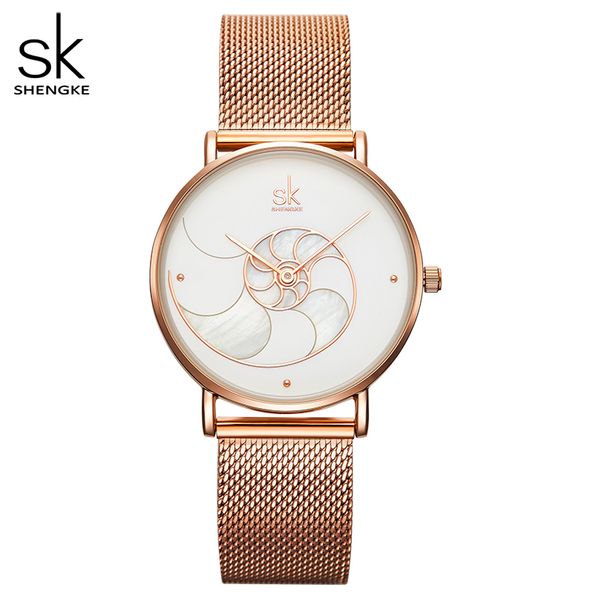 

shengke women fashion quartz watch lady mesh watchband casual waterproof wristwatch gift for wife 2020, Slivery;brown