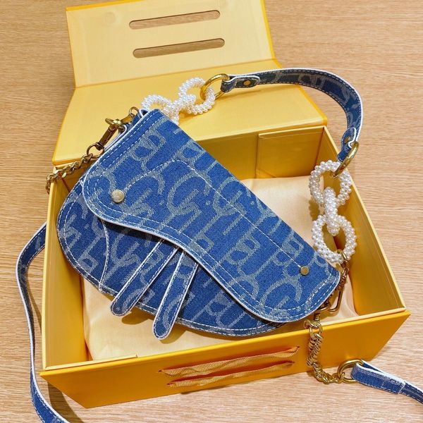 

fashion women bag retro pearl rivet bag personality one-shoulder saddle bag denim canvas messenger handbag bags crossbody type1