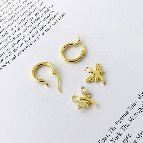 

Hot Trendy Drop Dragonfly Earrings Zircon 925 Sterling Silver 18K Gold Huggie Earrings Hoop for Women 10 pairs per lot
