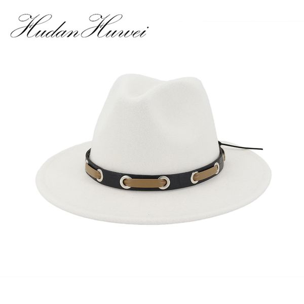 

trendy men women wool felt jazz fedora hats panama trilby party formal hat in black ,white and yellow with belt decor 60 cm, Blue;gray