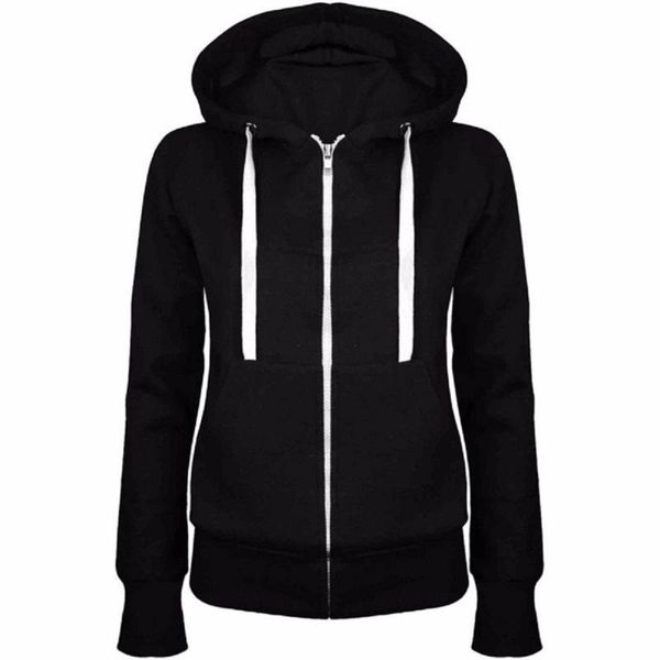 

2020 solid women sweatshirt hoodies zipper autumn spring new fashion casual black hooded sweatshirt long sleeve coat pullovers
