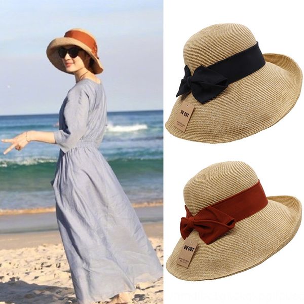 

li of the same style japanese uv anti-ultraviolet foldable sun seaside holiday straw straw hat sun hat, Blue;gray