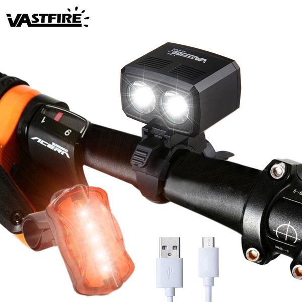

bike lights 5000lm rechargeable usb cycling 2x xm-l t6 led front headlamp 5 modes torch bicycle accessories+ safety rear light