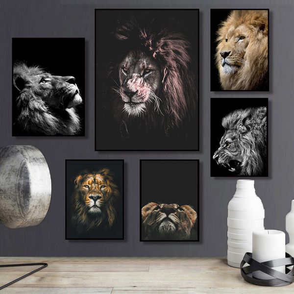 

wild animal lion poster art print wall pictures nordic black and white canvas painting living room minimalism pop art home decor