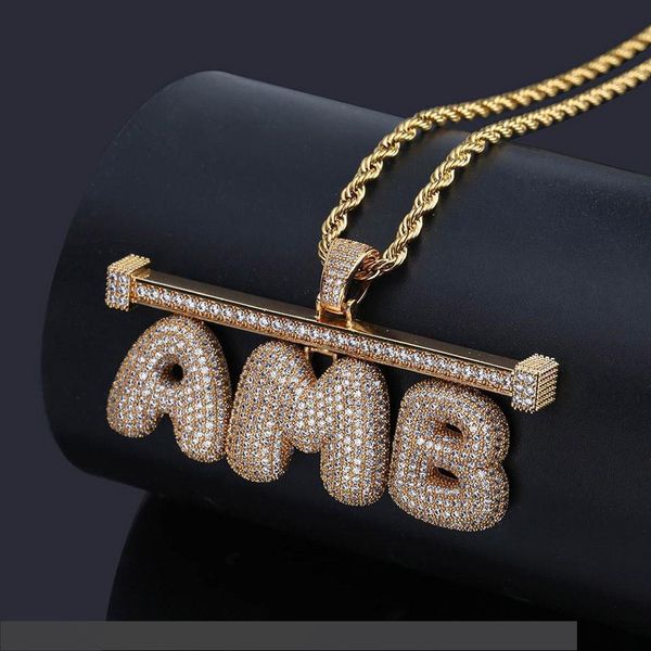 

18k gold custom bubble letters necklace a-z english initials diy assembly words cz zircon full diamond hip hop jewelry gifts for men & women, Silver