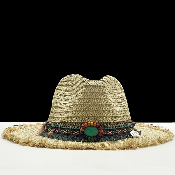 

panama hats womens summer raffia sun hat male female khaki straw emerald decorate 2020 new fashion men jazz hat, Blue;gray