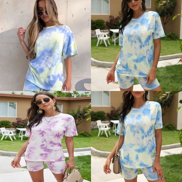 

women's causal lattice printing wear head splice color tight sports suit short-sleeved slim trousers suit with telescopic belt s-xl #80, Gray