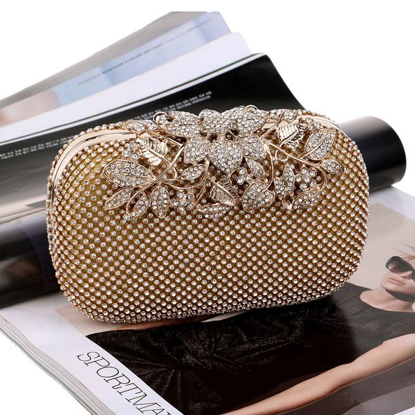

golden evening clutch bag women sac wedding shiny handbags bridal metal rhinestone clutches bag shoulder bag banquet purse