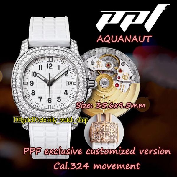 

high end version ppf aquanaut 5069g-011 cal.324 s c automatic woman watches white dial full diamond inlay iced out case lady-watches 5067, Slivery;brown
