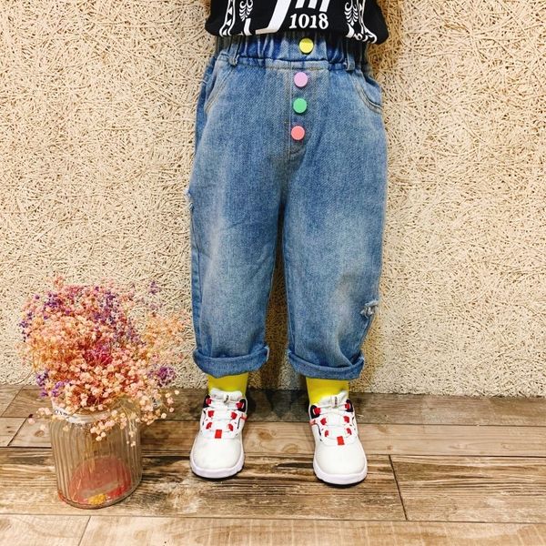 

autumn 2020 casual pants and jeans new children's korean children's clothing boys and girls casual pants color buckle jeans, Blue