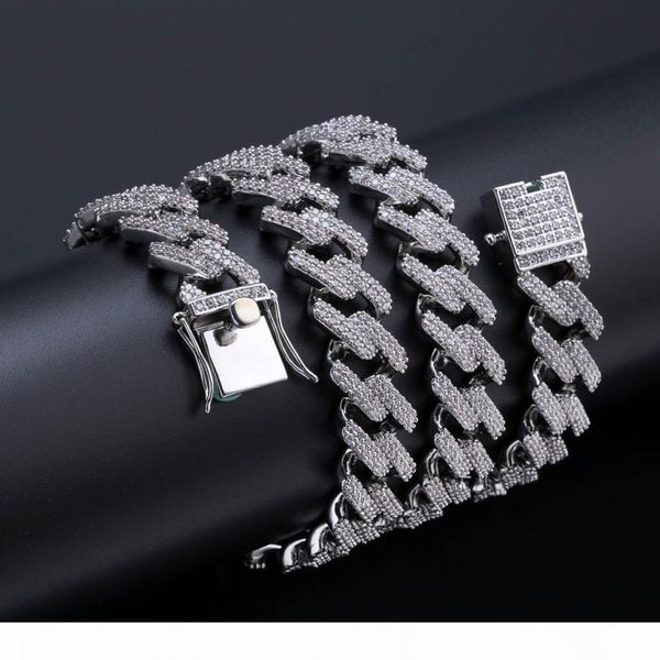 

14mm 16-30inches straight edge diamonds cuban link chain necklace gold silver color iced out cubic zirconia hiphop style men jewelry