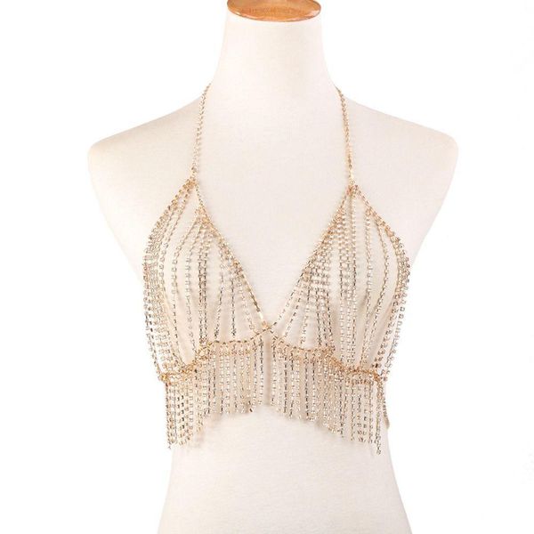 

кристалл bling кисточка горного хрусталь bra tops chain body summer sexy gold metal шипованного бюстгальтер party club танцевального bralett, Silver