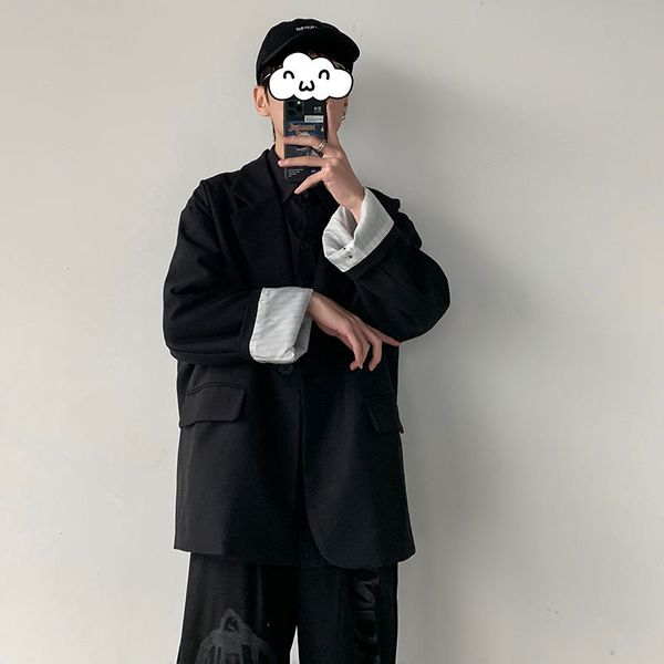 

men's suits & blazers 2021 fashion trend blazer western clothes outerwear loose suit jackets black color coats plus size s-2xl, White;black