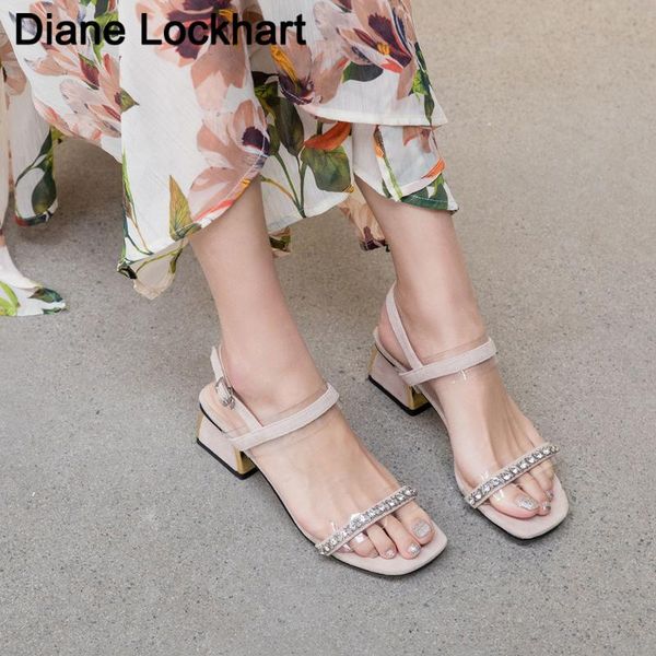 

2020 fashion pvc women sandals summer platform open toed rhinestone thick low heels ankle buckle strap discount shoes 31 32 41, Black