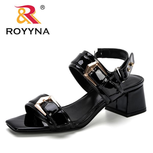 

royyna 2020 new popular spring summer women sandals fashion metal buckle strap hollow out roma shoes sapato feminino confortable, Black