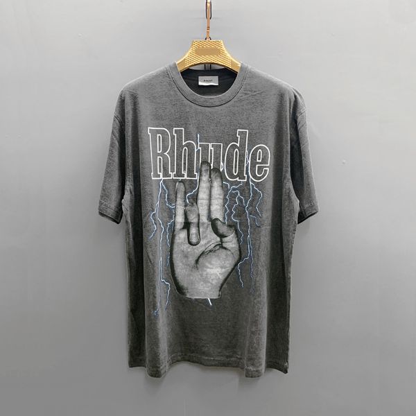 

summer style rhude finger tees faded short sleeve t-shirt men hiphop 100% cotton washed oversized off black mens designer, White;black