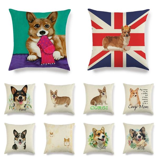

new cushion pillowcase corgi linen pillowcase 45cm*45cm pet dog puppy design home decoration cushion cover