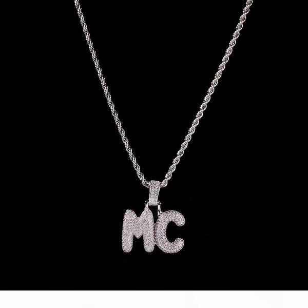 

a-z на заказ имя small bubble letters ожерелье циркон hiphop ювелирные изделия с свободной 24inch веревочки цепи для подарка, Silver