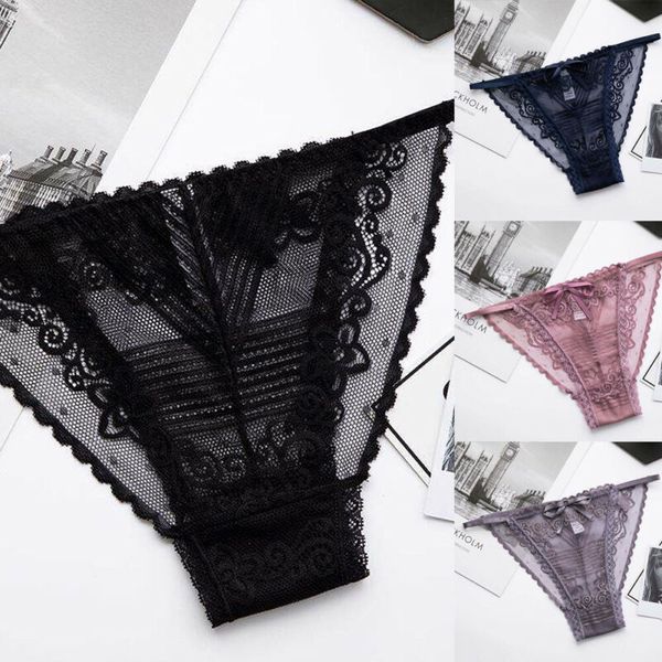 

women lace g-string briefs panties seamless thongs lingerie underwear knickers ladies hollow out lace panties black red, Black;pink