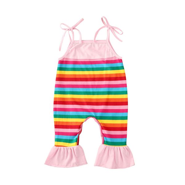 

emmababy baby girl colorful striped sleeveless romper jumpsuit 0-24m newborn infant toddler summer casual bell bottom overalls, Blue