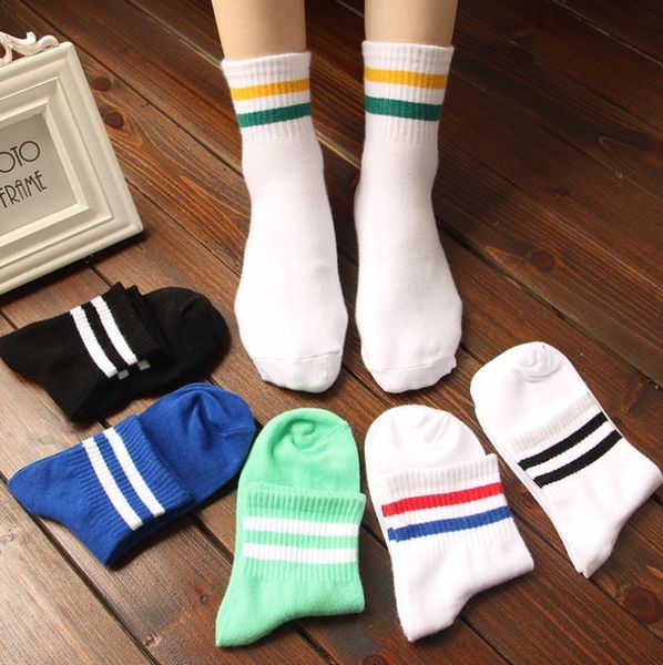 

socks autumn pure cotton women's couples athletic literature and art two bars tube, Black;white