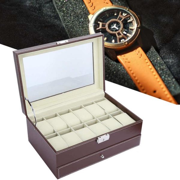 

12 grid double layer watch jewelry box case watch storage case box container accessories, Black;blue