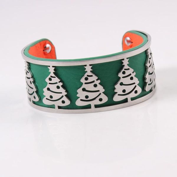 

christmas tree stainless steel bracelet georgette bangles interchangeable leather cuff bracelet for women jewelry gift, Black