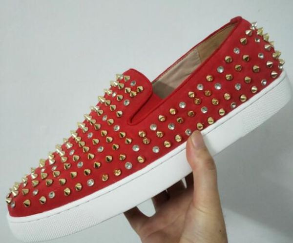 

мода luxury red bottom мужчины женщины повседневная шипы заклепки rhinestone обувь платье партии полуботинки кроссовки chaussures de sport 3, Black