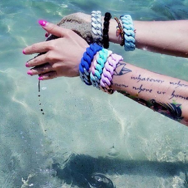 

2020 ins mix color silicone rubber chain bracelets for women charms stainless steel chain elastic bangles mujer pulseras, Golden;silver