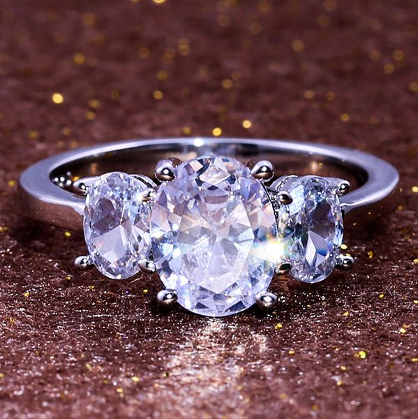 

aprilgrass brand creative triple oval cubic zircon stone prong setting wedding ring band simple women accessories wholesale lots&bulk ring, Slivery;golden