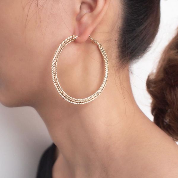 

60mm diameter wide hoop earrings for women golden silver color alloy statement earrings brincos 2020 fashion jewelry ukmoc