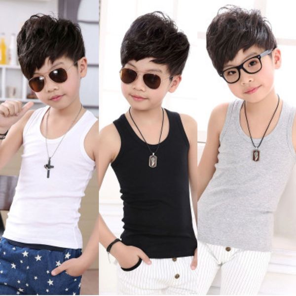 

vqtpg children's boy's i-shaped base cotton girl's camisole medium and large children's underwear solid color summer und, Blue