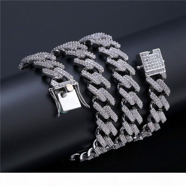 

14мм hip hop link цепь ожерелье мужчина 24k gold jewelry ice out bling cz hiphop цепь ожерелье freeshipping, Silver