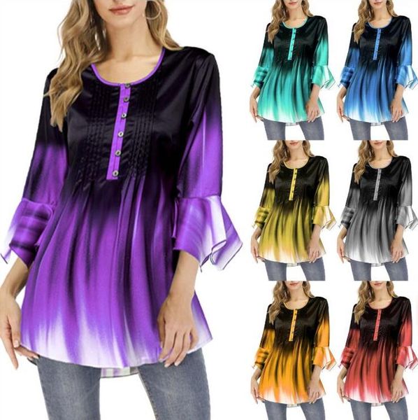 

women clothes blouses 2020 new gradient t-shirt boutique fashion women's petal long sleeve plus size t-shirt 7 color s-5xl cz708, White