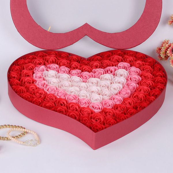 

100pcs/set artificial rose flower heart soap rose petals with box valentine's day gift wedding home decor bathroom scented guest