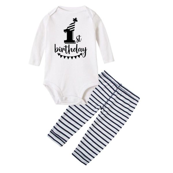 

my first birthday 2020 new arrival newborn baby girl boy cotton funny outfits romper+pants 2pcs set new born baby outfit sets, White