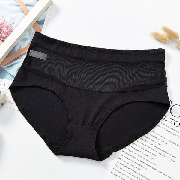 

new mesh panties women translucent solid color hollow high waist ladies briefs, Black;pink