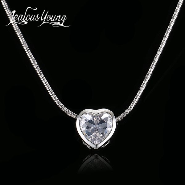 

simple crystal heart pendant necklace women zircon wedding choker necklace for friend collar bijoux an135, Silver