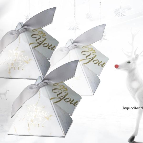 

100pcs candy storage triangular shape gift box wrap birthday delicate ribbons tags wedding supply decoration gilding portable