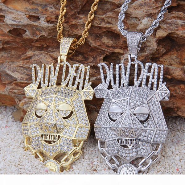 

новая мода 14k золото цирконий мужские dundeal голова собаки портрет цепи ожерелье персонализированные хип-хоп ювелирные подарки для мужчин, Silver