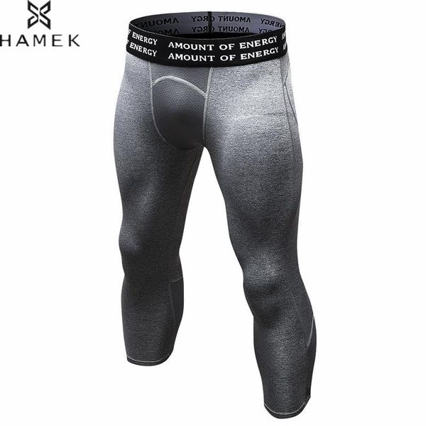 

mens new 3/4 leggings compression sports tights sweatpants for men fitness jogging cropped trousers running pants quick, Black;blue